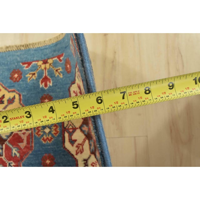 Kazak Runner 2’8” X 9’4” Blue Wool Tribal Hand-Knotted Oriental Rug For Sale - Image 11 of 13