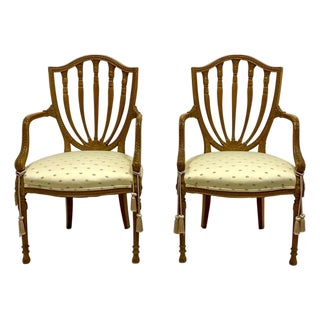 Baker Furniture Carved Fruitwood Shieldback Adam Style Chairs, Pair For Sale