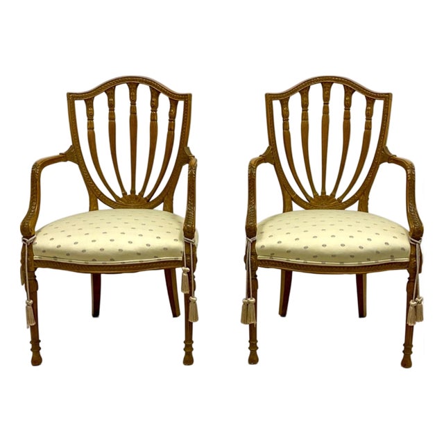Baker Furniture Carved Fruitwood Shieldback Adam Style Chairs, Pair For Sale