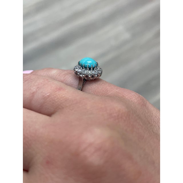 Late 19th Century Antique, Turquoise and Diamond Cluster Ring For Sale - Image 5 of 5