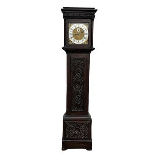 8 Day Longcase Clock in Carved Oak Case For Sale