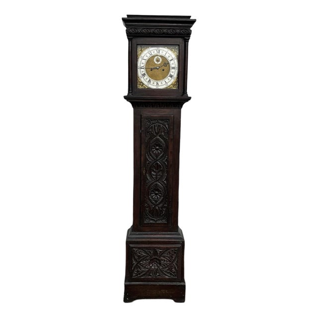 8 Day Longcase Clock in Carved Oak Case For Sale