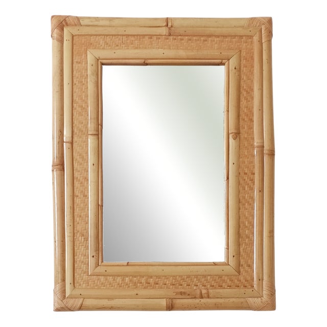 Midcentury Modern Bamboo and Woven Rattan Mirror, 1960s For Sale
