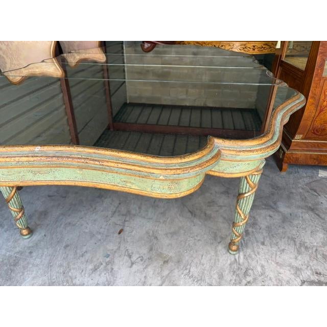1950s Antique Style Italian Baroque Venetian Hand Painted Aged Glass Top Dining Table For Sale - Image 5 of 7