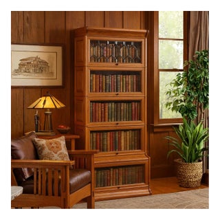 Mission Style Oak Barrister Bookcase 5 Stack-Leaded Glass - Micheal Cherry For Sale
