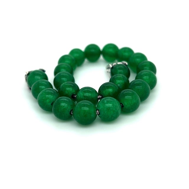 1990s 1990s David Yurman Green Onyx Prayer Bead Bracelet 8" Sterling Silver Estate For Sale - Image 5 of 6