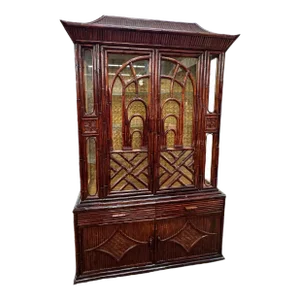 Mid-Century Asian Pagoda Style Bamboo China Hutch