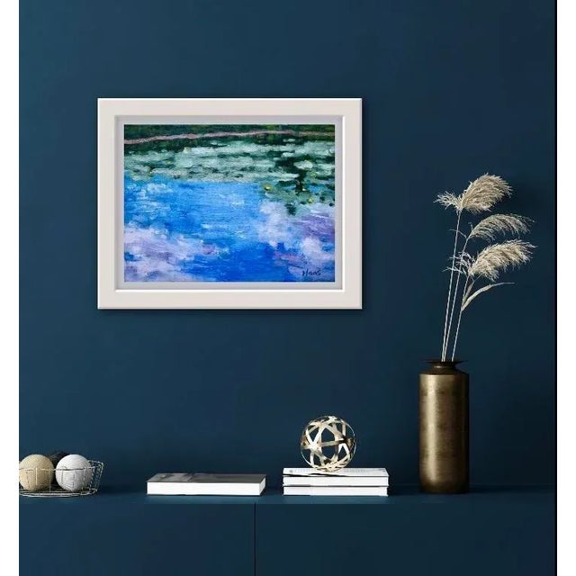 Contemporary "Flowers in the Lily Pond with Clouds" Contemporary Impressionist Style Oil Painting For Sale - Image 3 of 12