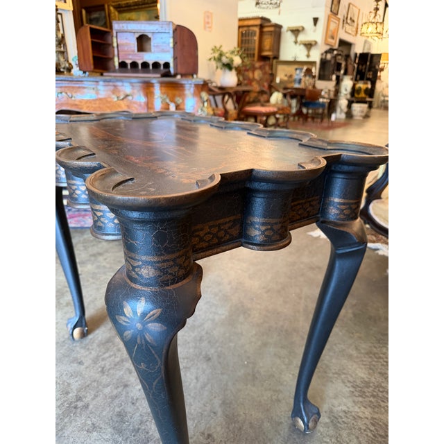 Paint Vintage English Queen Anne Chinoiserie Black Lacquer Table For Sale - Image 7 of 8