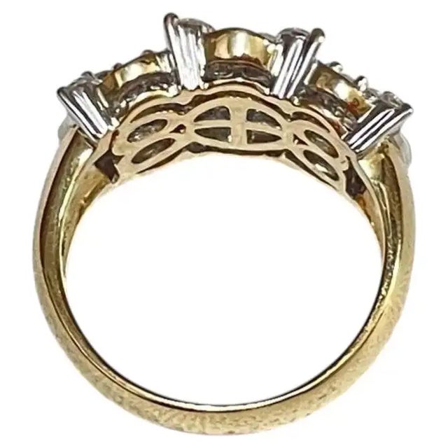 Mid 20th Century 18k Two Tone Triple Diamond Cocktail Cluster Ring For Sale - Image 5 of 12