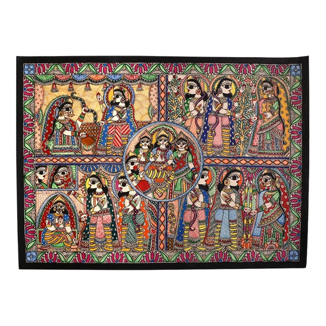 Mamta Devi (2016 National Award Winner) Hand-Painted Madhubani Folk Painting on Handmade Khadi Paper For Sale