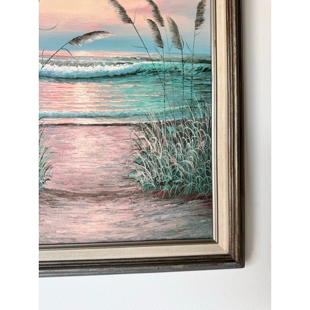 Vintage Impressionist Beach Seascape Sunset Oil Painting, Framed For Sale - Image 9 of 12