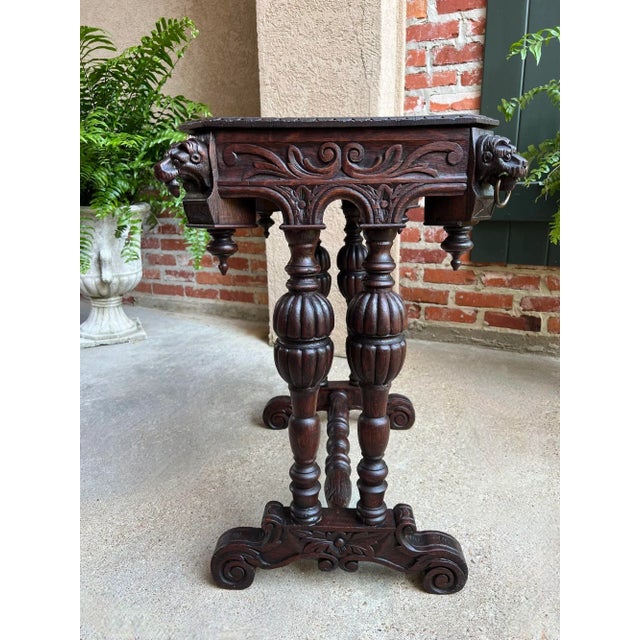 Wood Antique French Console Side Table Renaissance Petite Gothic Carved Oak C1880 For Sale - Image 7 of 12