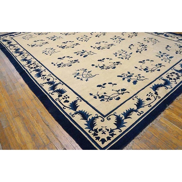 Chinese 1890s White Ivory Foliate Antique Chinese Peking Rug 9' 2" X 11' 6" Handknotted Wool Carpet For Sale - Image 3 of 6
