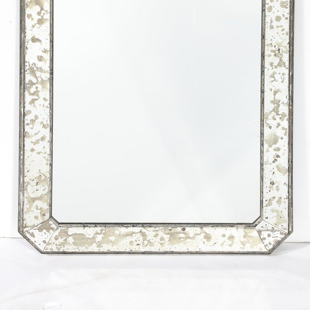 Glass Mid-Century Modernist Minimal Mirror With Antiqued Border For Sale - Image 7 of 13