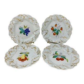 Vintage Numbered Reticulated Porcelain Hand Painted Fruit Accent Plates a Set of 4 For Sale