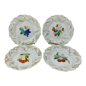 Vintage Numbered Reticulated Porcelain Hand Painted Fruit Accent Plates a Set of 4