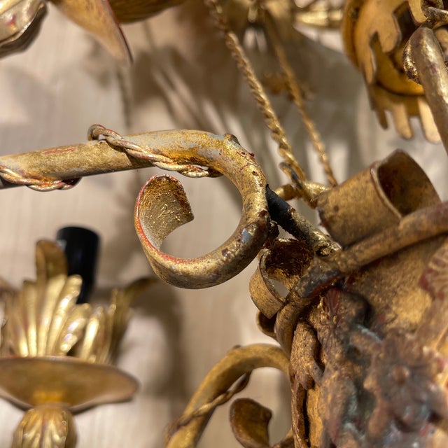 Extremely Rare Italian Gilt Iron Hot Air Balloon Chandelier, Sculptural Statement Lighting, Mid-20th Century For Sale - Image 11 of 12