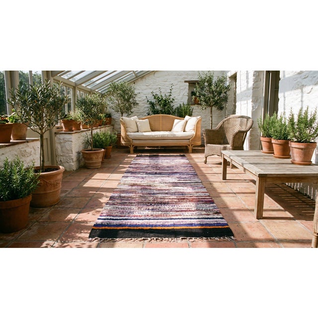 Textile 1940s Multicolor Stripe Antique American Rag Rug 2' 11" X 8' 4" Handmade Wool Carpet For Sale - Image 7 of 8