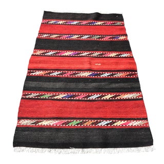 1960s Rustic Hand Knotted Red Striped Kilim For Sale