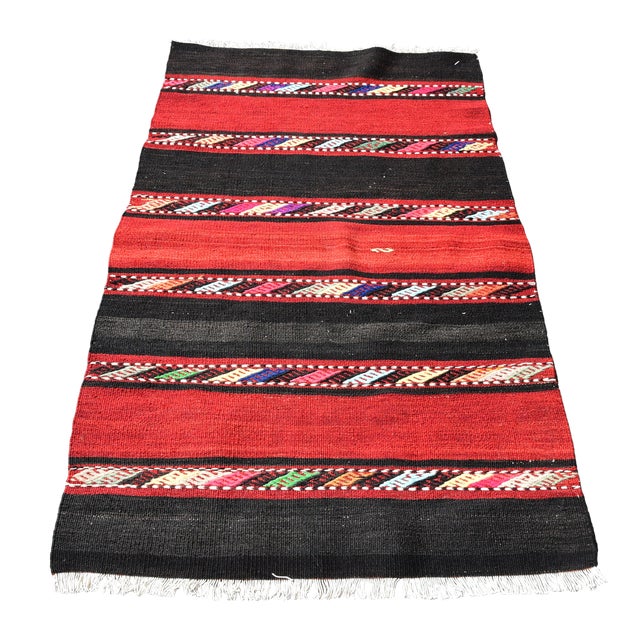 1960s Rustic Hand Knotted Red Striped Kilim For Sale