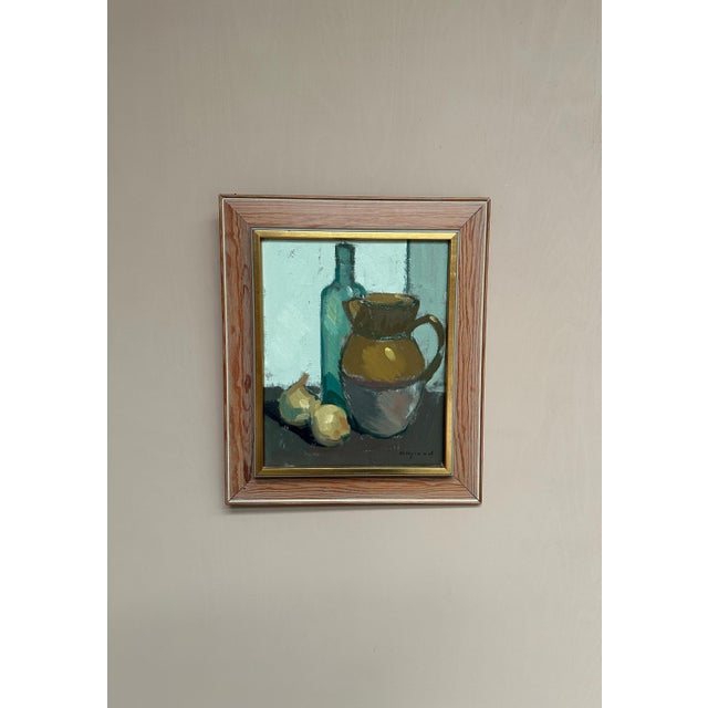 Original Mid Century Swedish Oil on Canvas – “Jug and Fruit” by Bengt Hillgrund – Framed 56 × 48 cm (22" × 18.9") A warm...