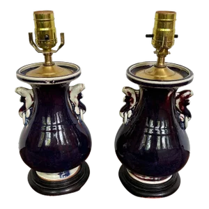 Pair of Early 20th Century Aubergine Side Table Lamps