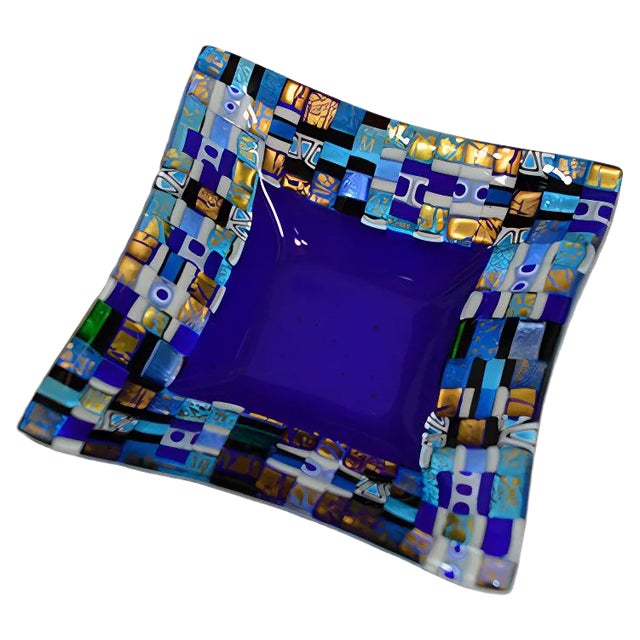 Dogal Q20 Blue Murano Glass Plate by Stefano Birello for Vévé Glass For Sale