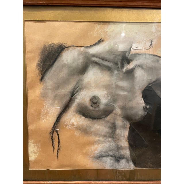 Mid 20th Century Gary Ross Nude Charcoal Drawing in Distressed Wood Frame For Sale - Image 4 of 12