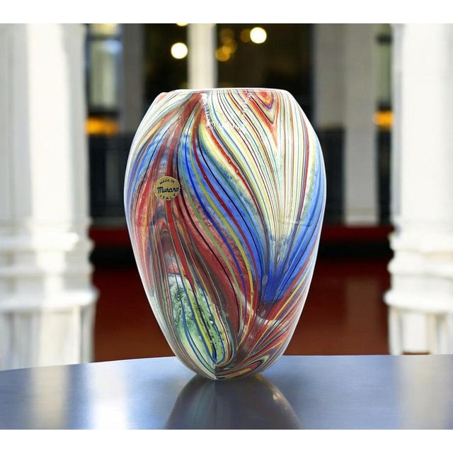 Murano Multicolor Striped Cased Glass Vase, 1960s For Sale - Image 4 of 18
