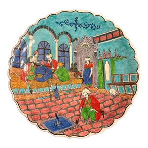 1970s Persian Miniatures Coffee House Scene - Hand Painted Orientalist Charger