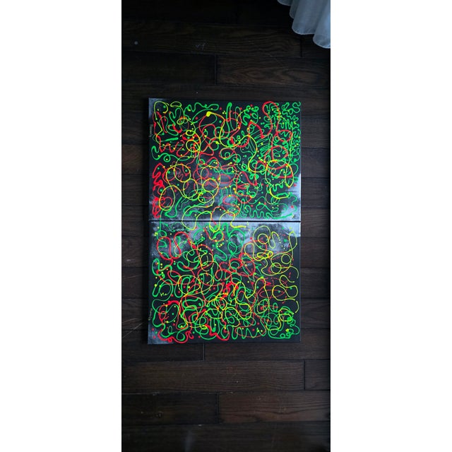 Oksana Babala Neon Diptych – Abstract Oil Painting on Canvas – 2‑in‑1 Set For Sale - Image 17 of 17