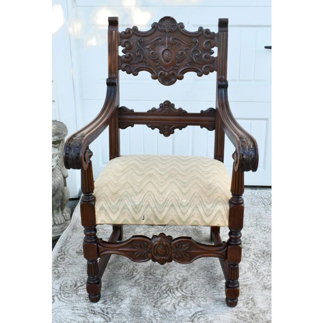 Carved Walnut Tudor Armchair Jacobean Throne Chair Circa 1900 Ornate For Sale - Image 11 of 12