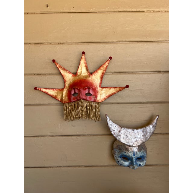 1960s Handmade Gilded Venetian-Style Papier-Mache Celestial Masks, Representing the Sun (Sole) and the Moon (Luna) For Sale - Image 5 of 14
