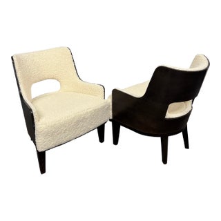Pair of Barbara Barry Open Back Salon Lounge Chairs in Boucle by HBF For Sale