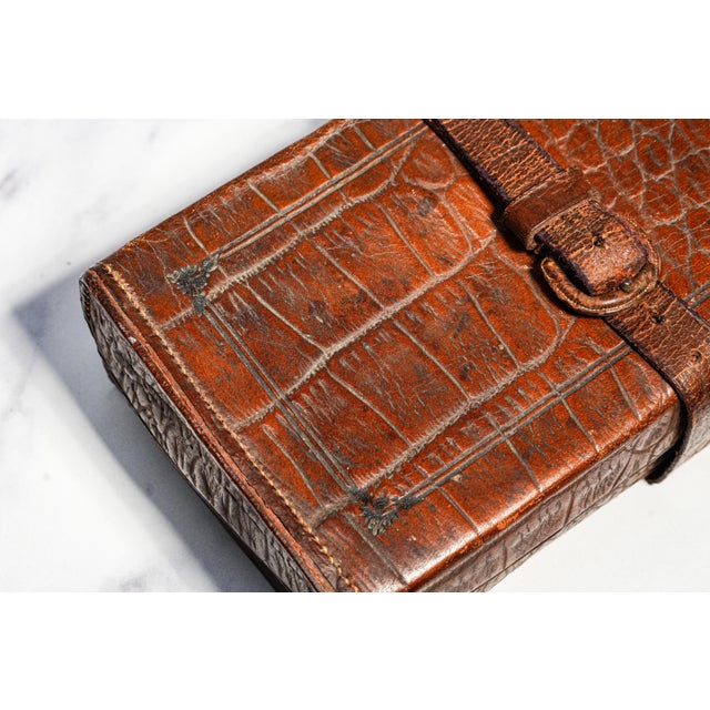 Victorian Wonderful Antique Victorian Leather Travel Box Embossed Pattern Gentleman's Valet Case Dressing Table Storage Home Decor For Sale - Image 3 of 13