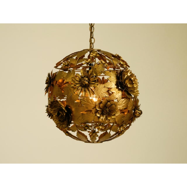 Regency Floral Spherical Metal Ceiling Lamp, 1970s For Sale - Image 9 of 18