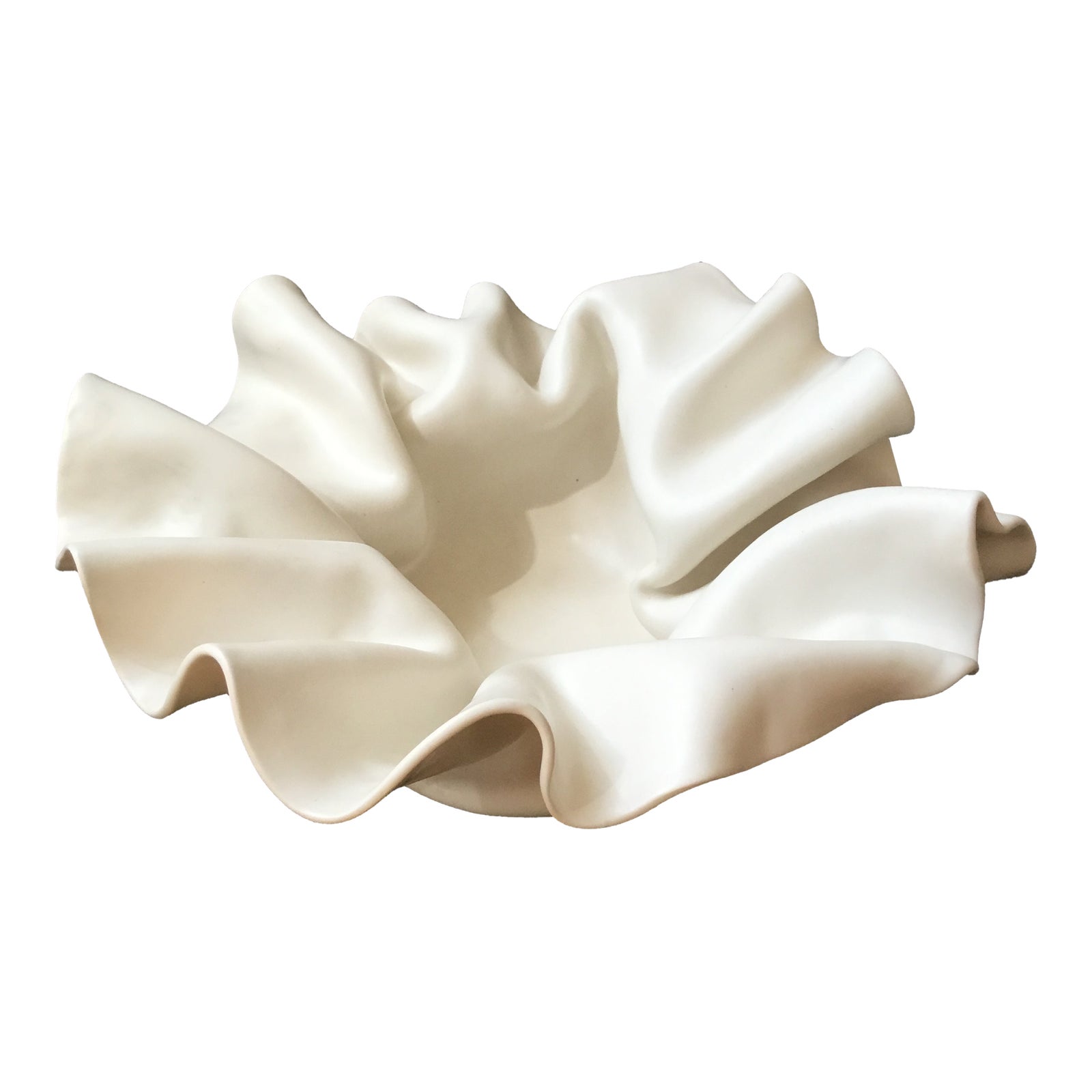 White Bonnet Ruffled Organic Asymmetrical Handkerchief Bowl | Chairish