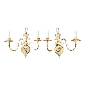 1980s Georgian Brass Wall Sconces, a Pair