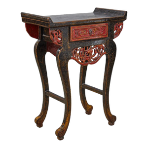 Chinese Black & Red Lacquered Side End Nightstand Table