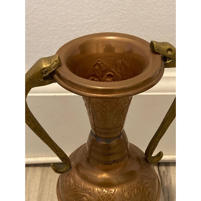 Copper and Brass Antique Vase Vessel It is not clear if this is an antique from the Middle East or India as the decorative...