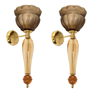 1990s Mid-Century Modern Brown and Amber Murano Glass Sconces - a Pair