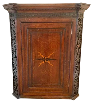 Antique Oak Inlaid Hanging Corner Cabinet