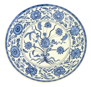 Chinese Blue & White Lotus Motif Porcelain Charger