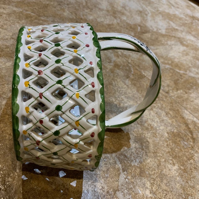 Vintage Ceramic Braided Floral Painted Basket For Sale - Image 9 of 10