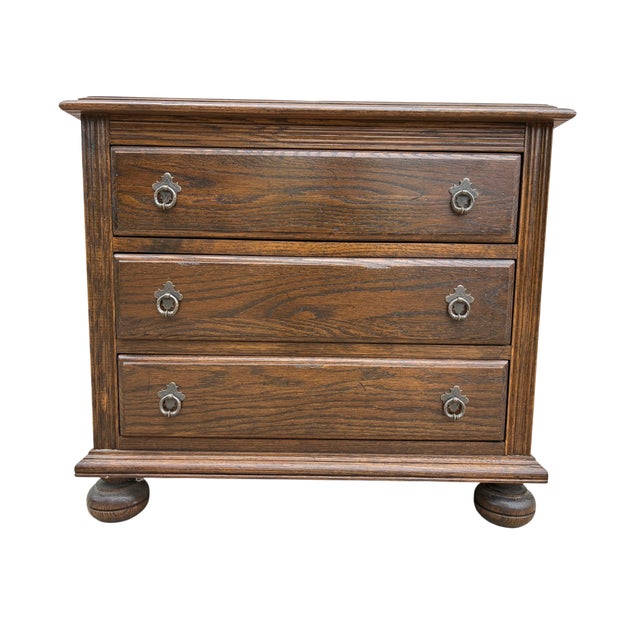 Wood 1970s Ethan Allan Charter Oak Jacobean End Table Bachelors Silver Chest Nightstand For Sale - Image 7 of 15
