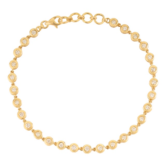 Modern Minimalist Bezel Set Diamond Tennis Bracelet in 14k Yellow Gold 7 Inches For Sale