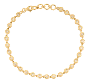 Modern Minimalist Bezel Set Diamond Tennis Bracelet in 14k Yellow Gold 7 Inches
