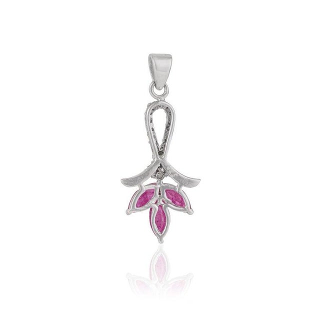 Ruby Red Three Stone Marquise Ruby & Diamond Pave Bail Pendant in Sterling Silver - Carat and her For Sale - Image 8 of 15