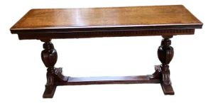 Antique French Style Walnut Flip Top Game Table | Carved Pedestal Console Table | Renaissance Revival Sofa Table | Burl Walnut Entry Table